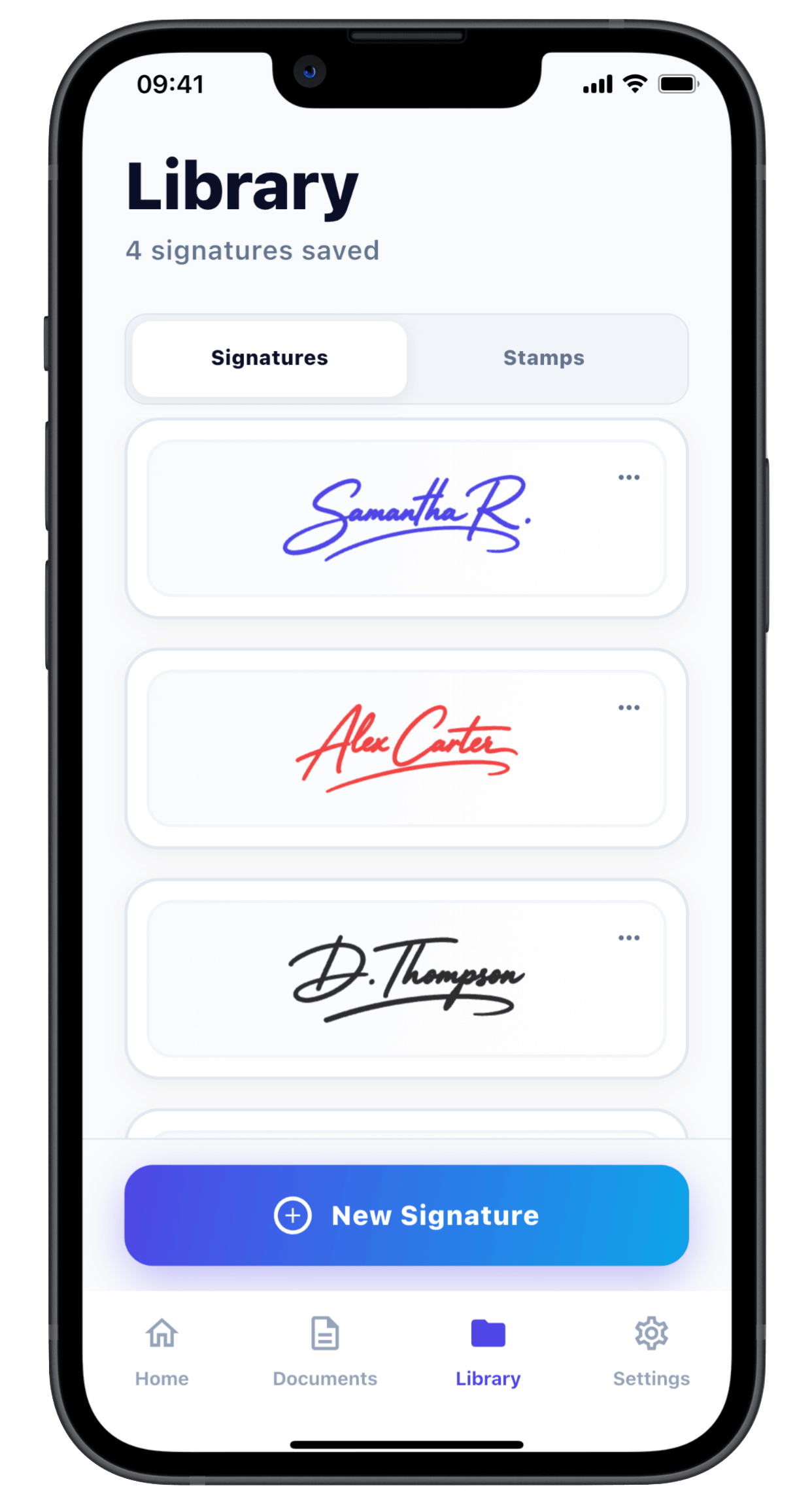 Paperless document signing on a device
